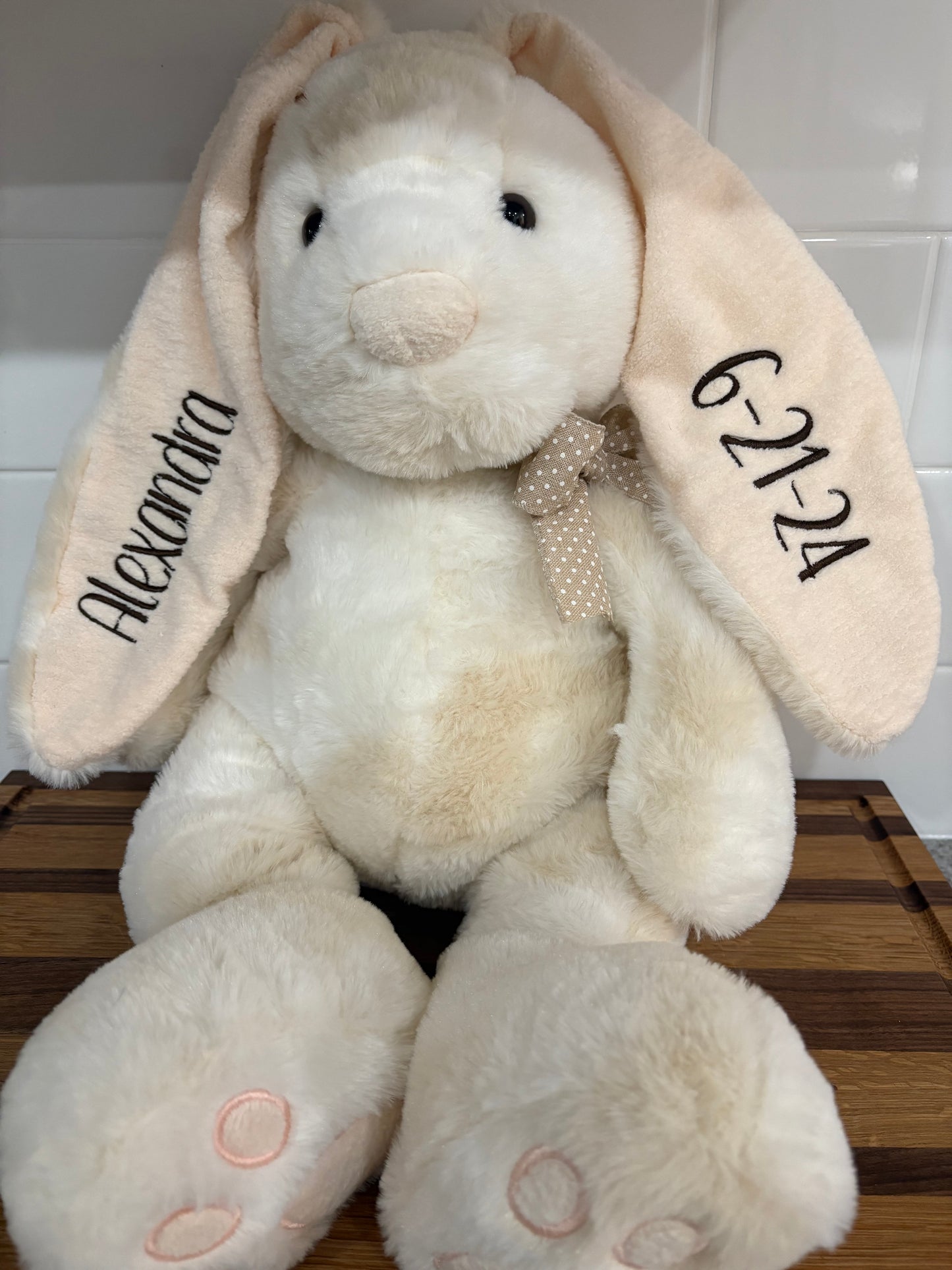 Sweet Companion Personalized White Bunny-Embroidered Heirloom Plush Keepsake. Comfort Gift for Child