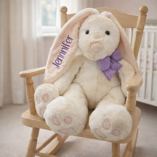 Sweet Companion Personalized White Bunny-Embroidered Heirloom Plush Keepsake. Comfort Gift for Child