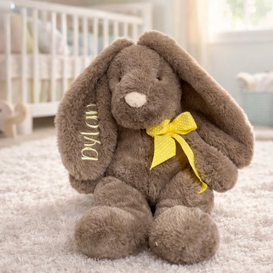 The Sweet Companion Personalized BrownBunny-Embroidered Heirloom Plush Keepsake. Comfort Gift for Child