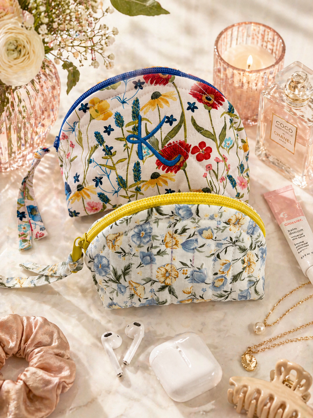 Quilted Personalized Cosmetic Bags