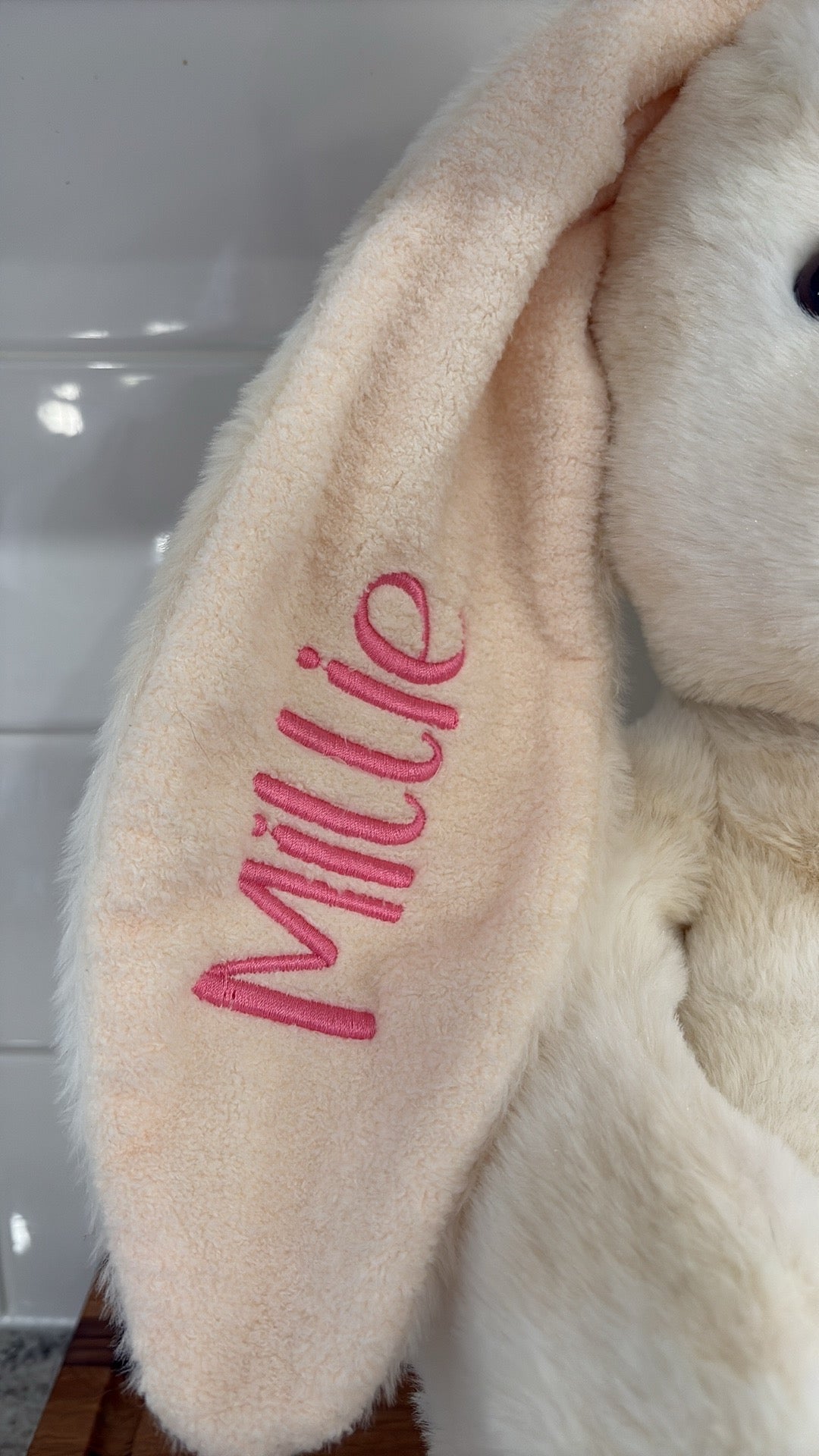 Sweet Companion Personalized White Bunny-Embroidered Heirloom Plush Keepsake. Comfort Gift for Child