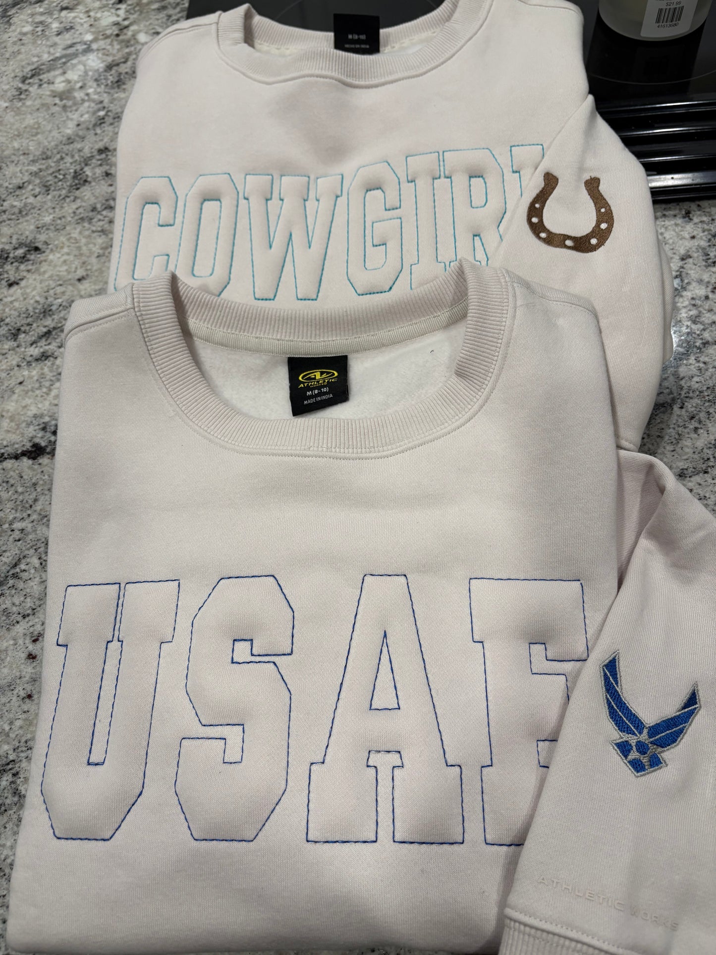 Custom Embossed Sweatshirt Personalized Raised Letter Design Embroidered Sleeve